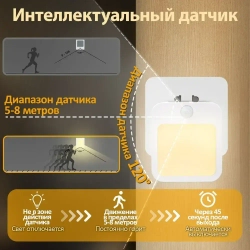 Светодиодный ночник,LED подсветка, датчик движения и освещенности, 3 режима, для кухни, прихожей, ванной,теплый свет