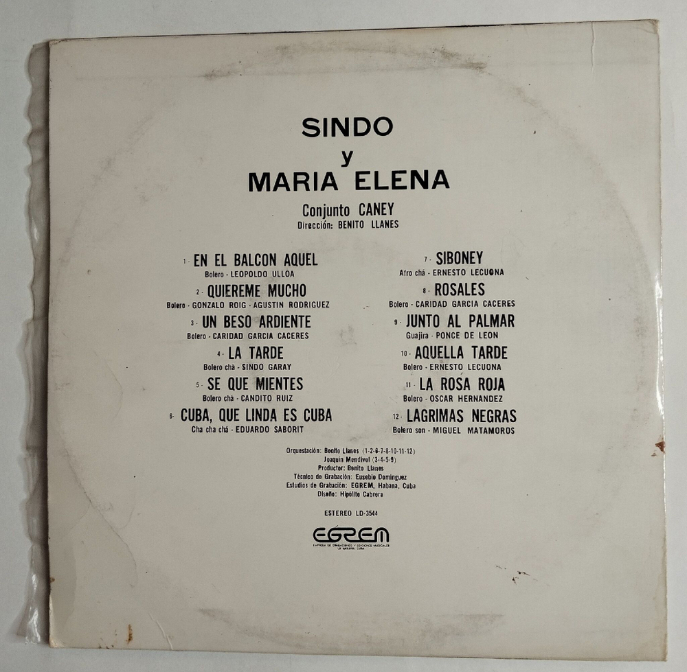 Винтажная виниловая пластинка LP Sindo Y Maria Elena (Cuba 1975)