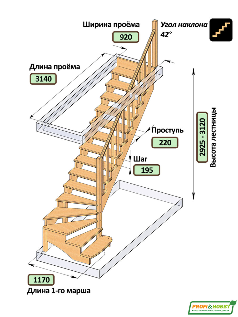 Лестница на второй этаж К-001м/8 Правая