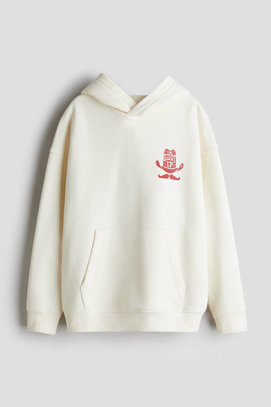 H&M Толстовка с капюшоном и принтом, кремовый