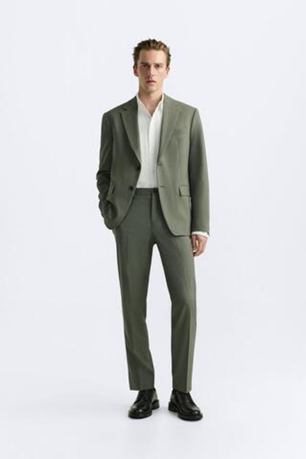 ZARA КОСТЮМНЫЕ БРЮКИ ИЗ РЕЛЬЕФНОЙ ТКАНИ, ЗЕЛЕНЫЙ