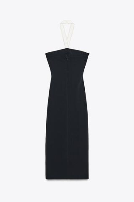 ZARA ЭЛАСТИЧНОЕ ПЛАТЬЕ МИДИ С БАНТОМ, ЧЕРНЫЙ/БЕЛЫЙ