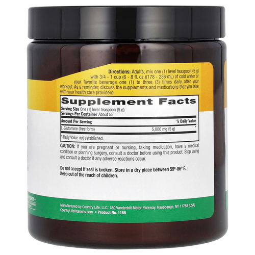 Country Life, чистый глутамин в порошке, 275 г (9,7 унции)