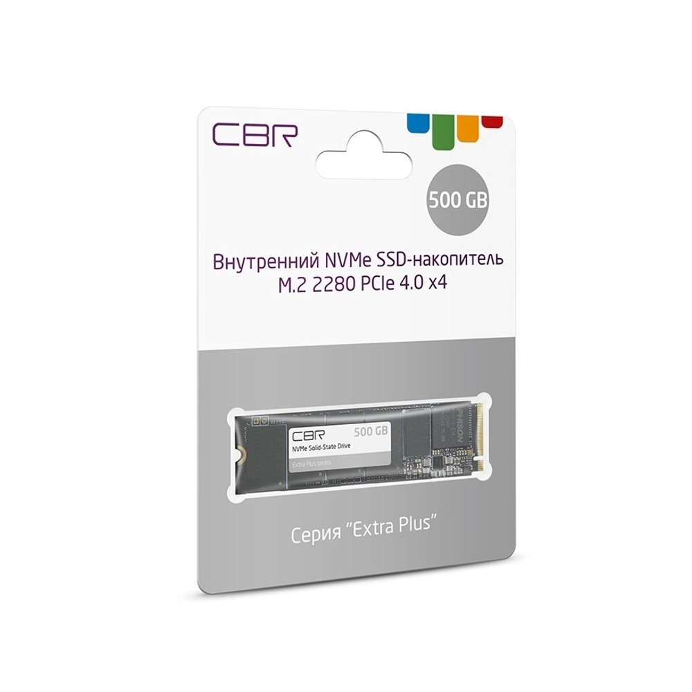CBR SSD-500GB-M.2-EP22, Внутренний SSD-накопитель, серия "Extra Plus", 500 GB, M.2 2280, PCIe 4.0 x4, NVMe 1.4, Phison PS5018-E18, 3D TLC NAND, DRAM, R/W speed up to 6500/2900 MB/s, TBW (TB) 350