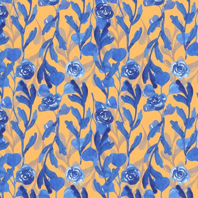 Синий цветочный узор на оранжевом
