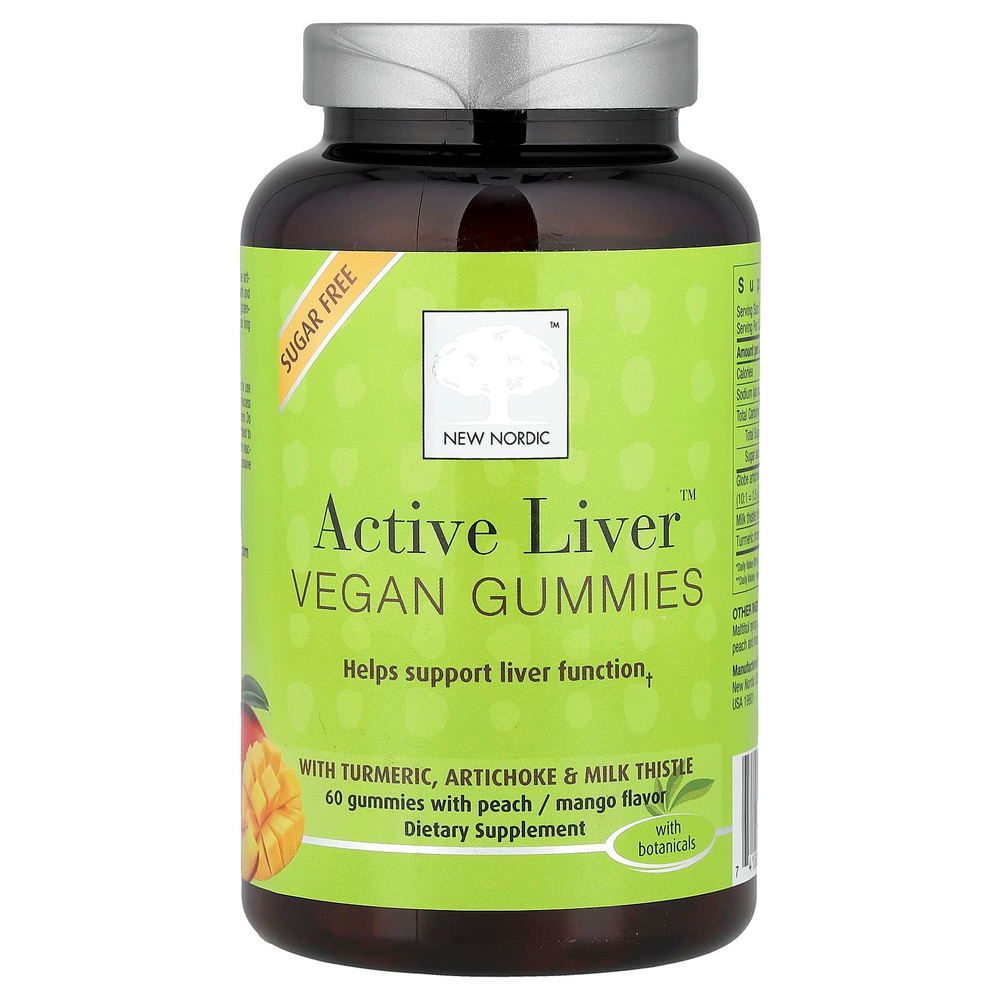 New Nordic, Active Liver™, веганские жевательные таблетки, со вкусом персика и манго, 60 жевательных таблеток
