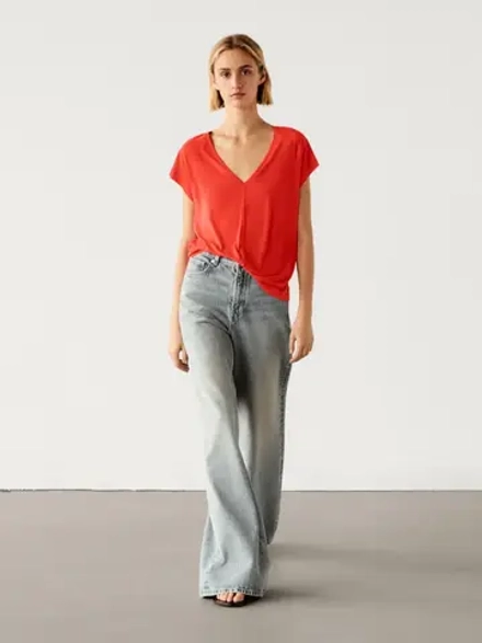 Massimo Dutti Футболка свободного кроя с короткими рукавами, красный