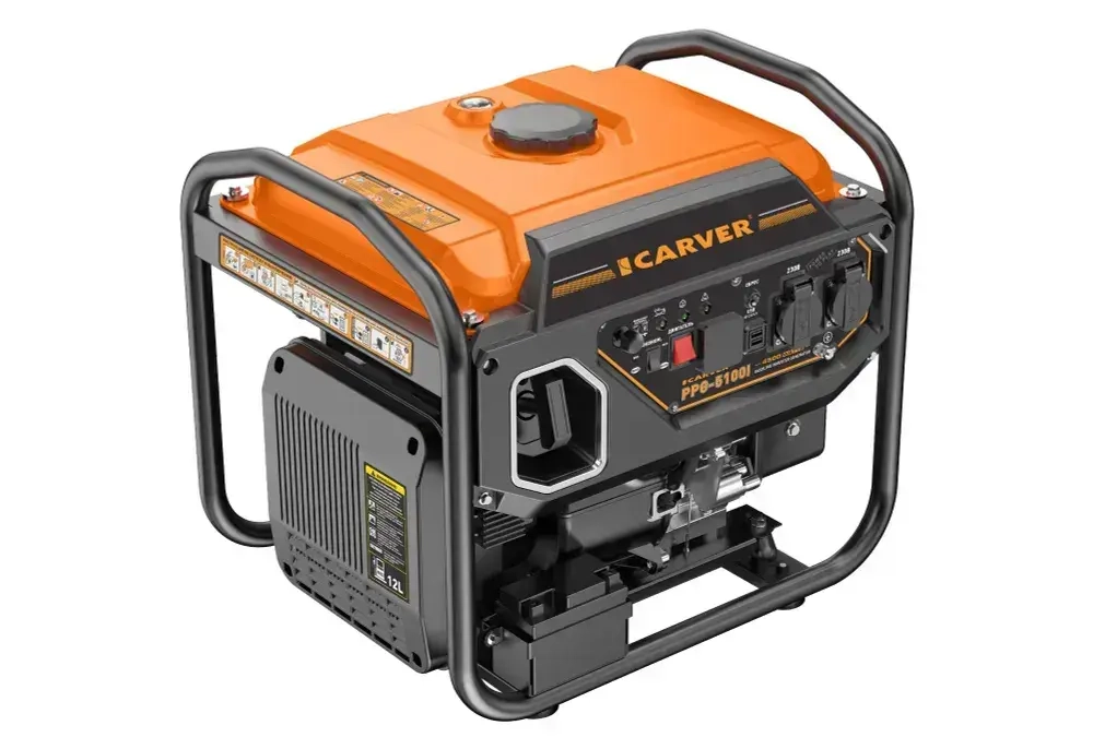 Генератор бензиновый инверторный CARVER PPG -5100I (4,2/4,5 кВт,220В, 2 розетки, USB, дисплей,объем бака 12 л) / бензогенератор / резервный источник питания