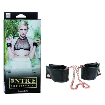 Кожаные манжеты с соединительной цепью French Cuffs (Цвет: черный с золотым)