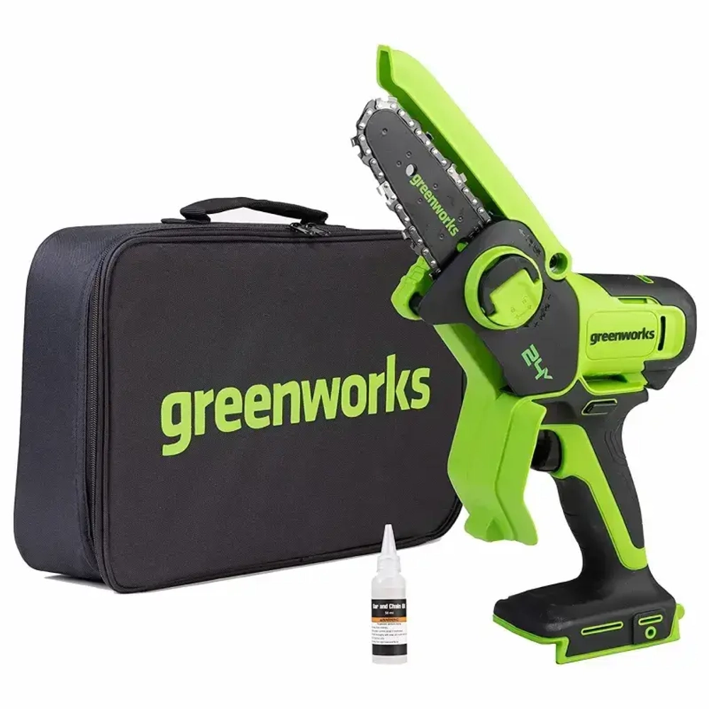 24V Цепная мини пила аккумуляторная Greenworks 10см, c 1хАКБ 2Ач и ЗУ