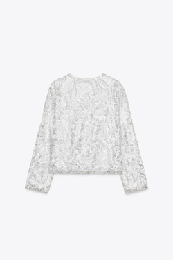 ZARA КАРДИГАН С ПАЙЕТКАМИ, СЕРЕБРИСТЫЙ