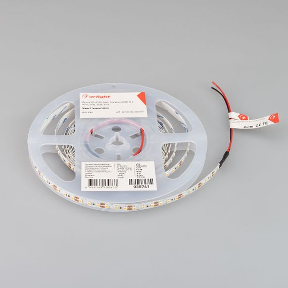 Светодиодная лента Arlight 9,6W/m 120LED/m 3528SMD теплый белый 5M NT-A120-8mm 12V Warm3000 035741