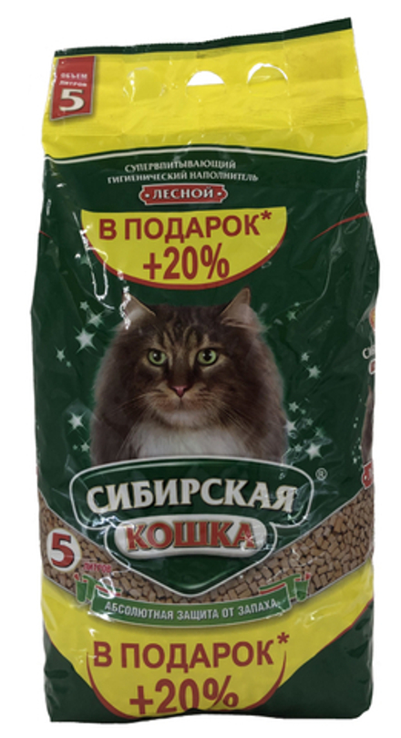 СИБИРСКАЯ КОШКА "Лесной" древесный наполнитель - 5 л