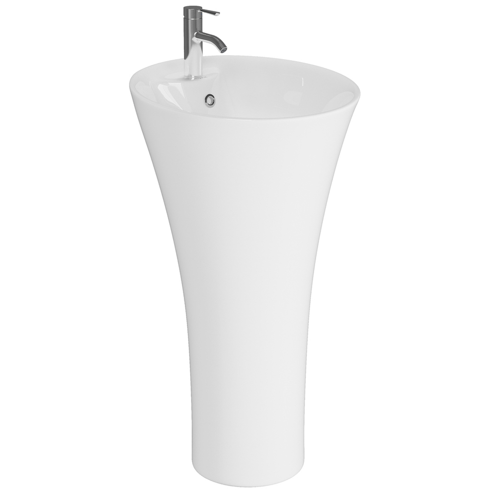 Умывальник-моноблок GRAND WAVE 455*455*870 ш*г*в, с хром переливом, белый, круг