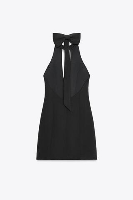 ZARA КОРОТКОЕ ПЛАТЬЕ-ХАЛТЕР С БАНТОМ, ЧЕРНЫЙ