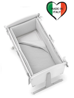 Колыбель Erbesi Ninna и комплект постельного белья Stelline Звездочки белый/серый