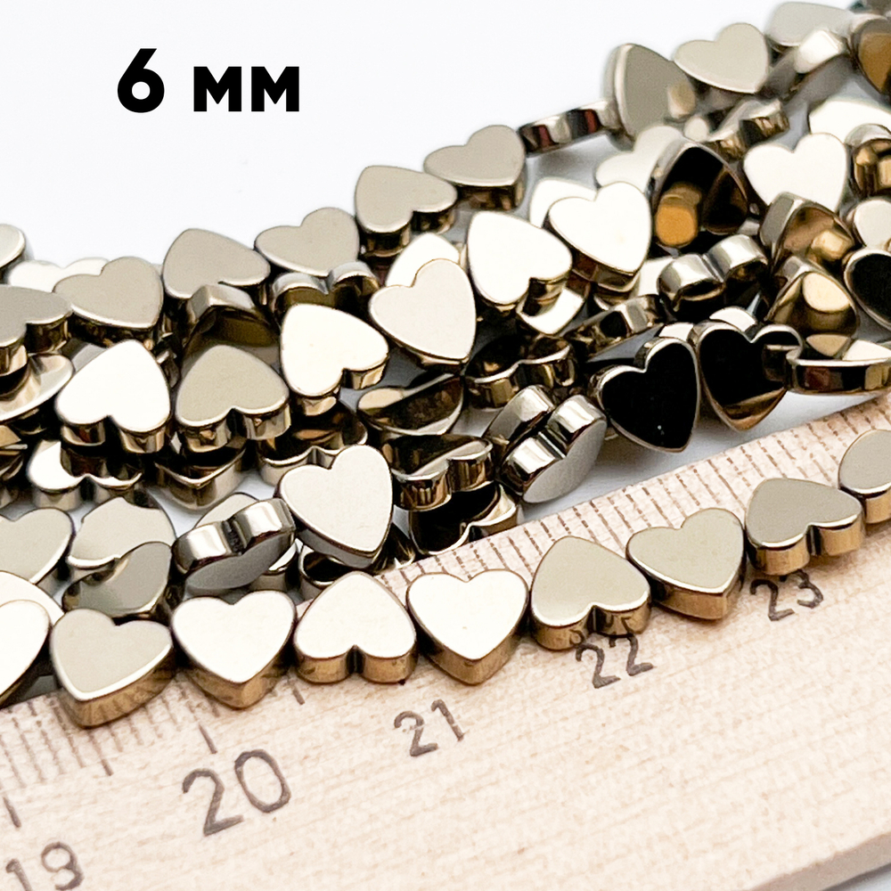 Гематит Сердце (имитация), цвет золотистый, размер около 6 мм, цена за 32-33 шт (1/2 нити)