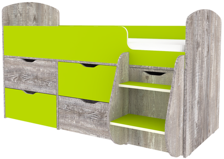 Кровать-чердак КарИВи Малыш 7 Бетон Лайм