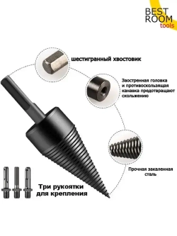 Сверло для колки дров на перфоратор, дрель, диаметр 32мм,Квадратный, Круглый и Шестигранный Хвостовик