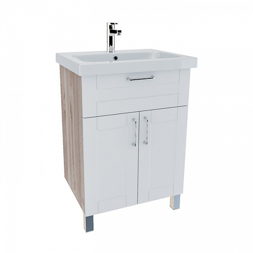 Тумба-умывальник напольная, белая/под дерево, 60 см, Sena, IDDIS