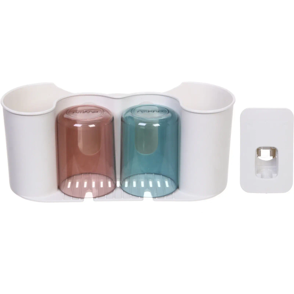 Подставка для умывальных принадлежностей «Универсальная» 2 стакана +дозатор для зубной пасты 6293-2