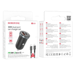 Автомобильный адаптер питания BOROFONE BZ22 PD 30W +QC3.0 + кабель Type-C - Type-C (черный)