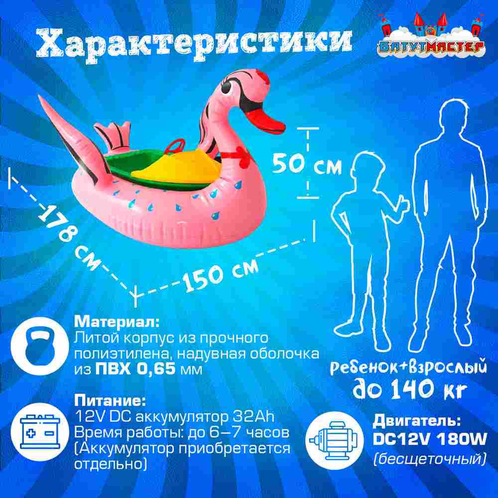 Электрическая бамперная лодка «Лебедь» XL, розовая, взрослая на часовом механизме