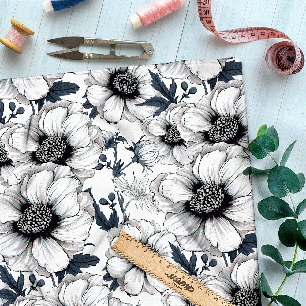 Ткань премиум Оксфорд 600D графическая цветочная иллюстрация