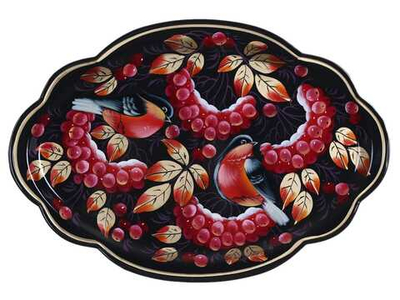 Жостовский поднос декоративный, размер 32х22 см (A11), металлический