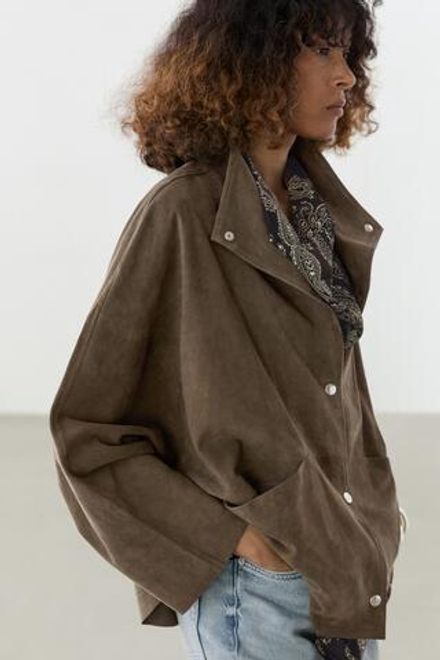 Massimo Dutti Замшевая куртка с высоким воротником, хаки