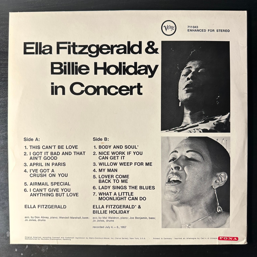 Ella Fitzgerald & Billie Holiday ‎– In Concert (Германия 1967г.)