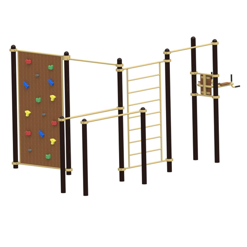 Спортивный комплекс №98, скалодром, брусья, турник, шведская стенка, пресс-брусья, 5000*3700*2700 мм., D=89 мм.