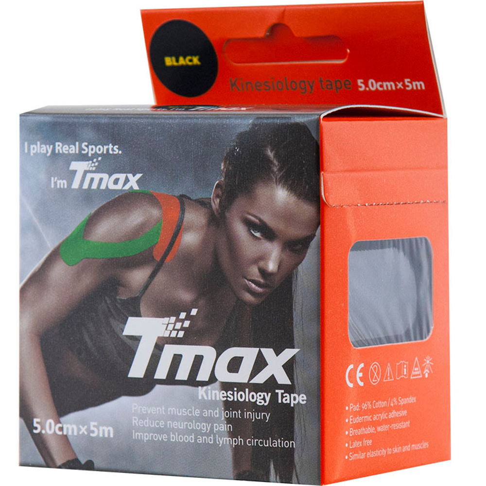 Тейп кинезиологический TMAX Extra Sticky 5 см x 5 м, 423143, черный