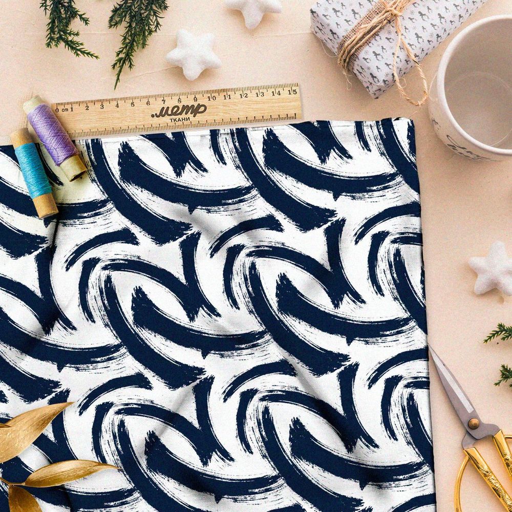 Ткань премиум сатин синие мазки