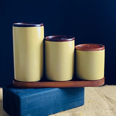 Lenardi 235-115 Набор из 3 банок 700/550/350мл с крышкамина подставке TROPICAL в под.уп.(х8)Фарфор