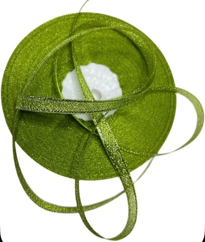 Лента люрекс 6мм - 33м -1 боб. (светло-зеленый с серебром)