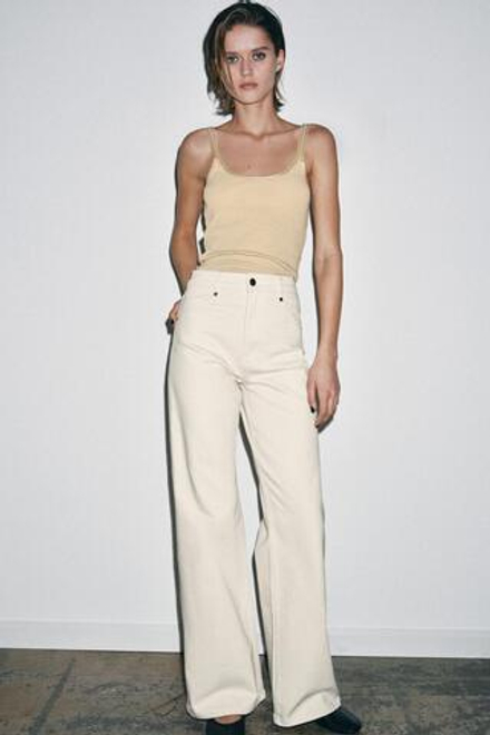 ZARA МАЙКА В РУБЧИК, СВЕТЛО-БЕЖЕВЫЙ