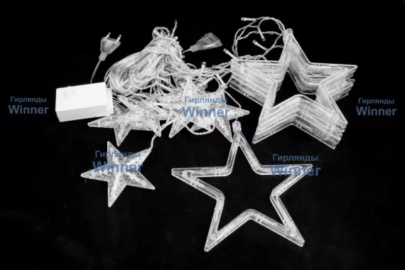 Светодиодная бахрома Звезды 2.5*0.95 м., 220V, 138 разноцветных LED ламп, прозрачный провод, контроллер, Winner (m.02.5T.138.S+)
