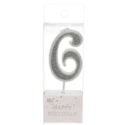 Свеча для торта Цифра Иллюзия «6» 9,5 см, серебро