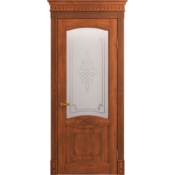 Межкомнатная дверь массив дуба Viporte Венеция Декор коньяк патина шоколад остеклённая