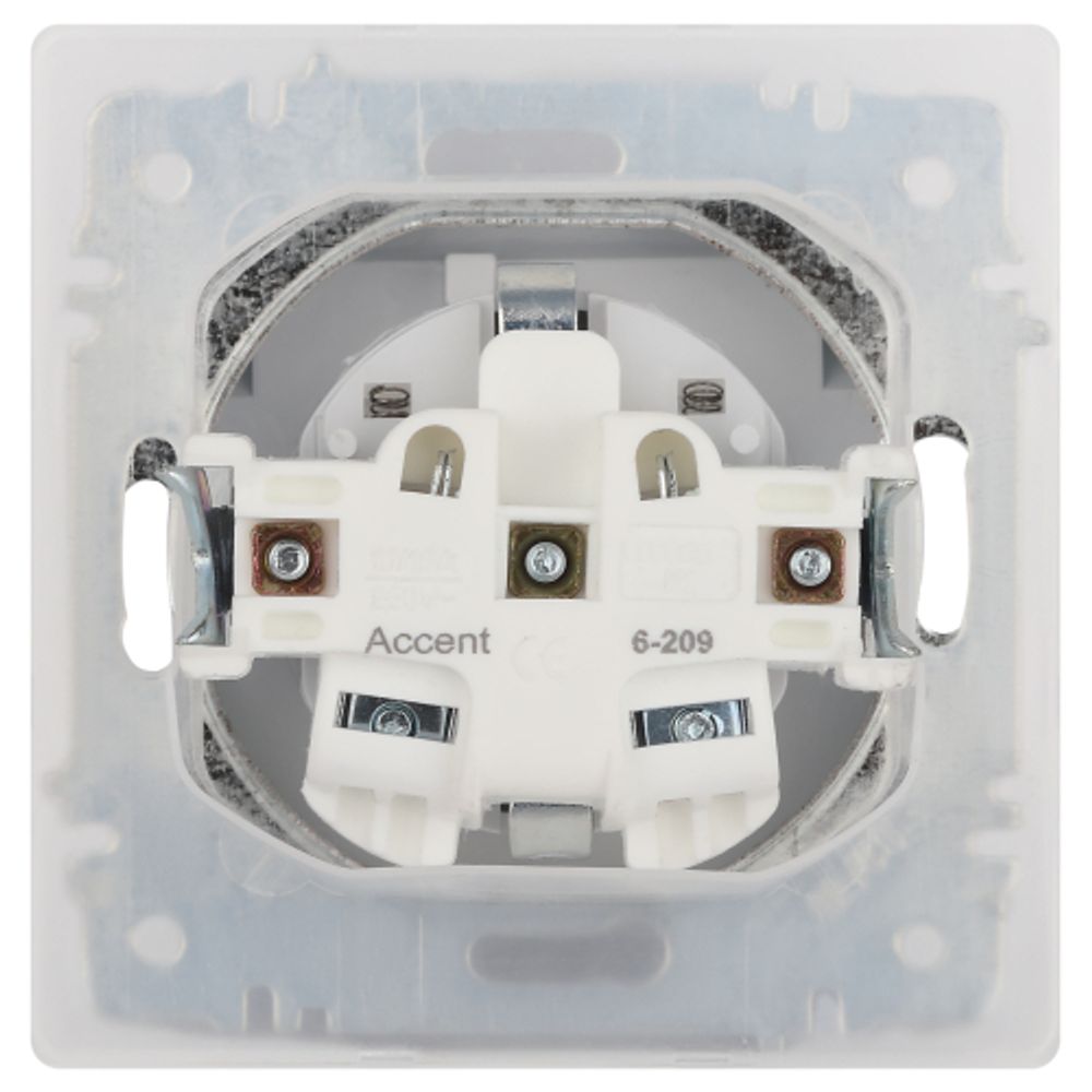 Розетка Intro Accent 6-209-01 двойная с заземлением 2P+E Schuko с крышкой шторкой 16А-250В IP44 СУ AL/CU белый | Intro