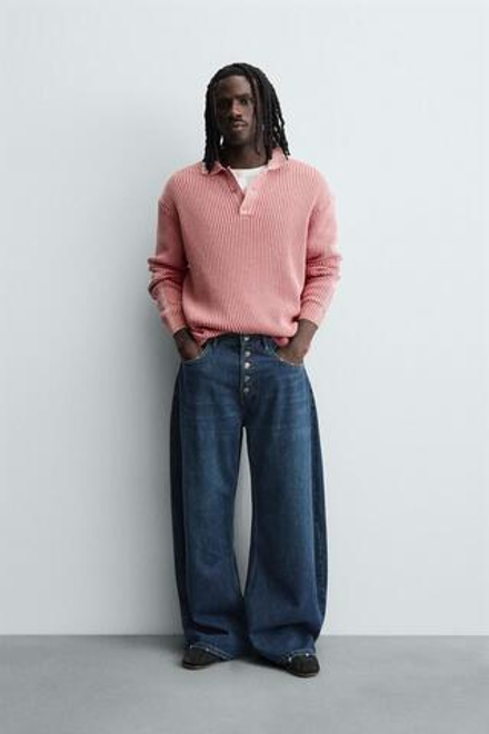 ZARA ТРИКОТАЖНОЕ ПОЛО С ВАФЕЛЬНОЙ СТРУКТУРОЙ, РОЗОВЫЙ