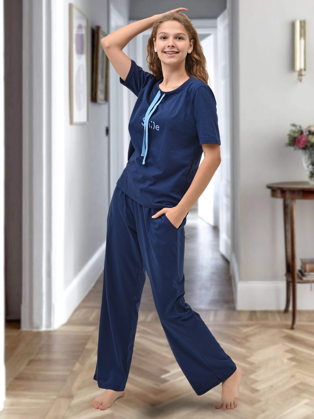 Брючная пижама Smile с завязками цвет синий