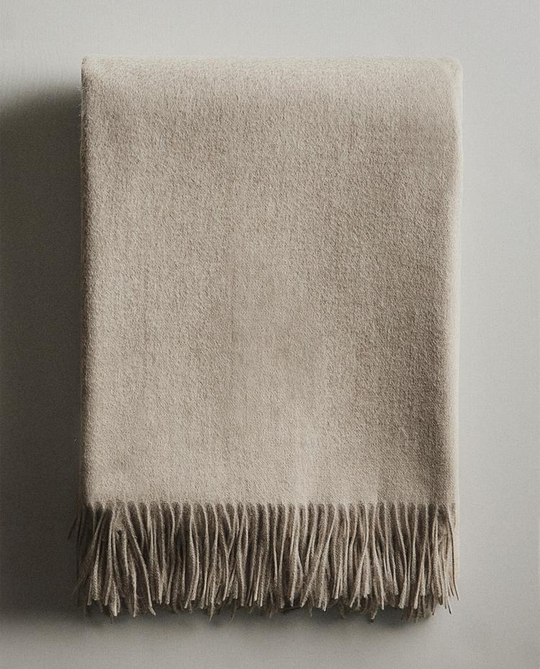 ZARA HOME ПЛЕД ИЗ ШЕРСТИ И КАШЕМИРА, БЕЖЕВЫЙ