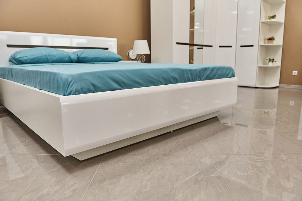 Кровать с настилом Стокгольм белый/белый глянец 1400