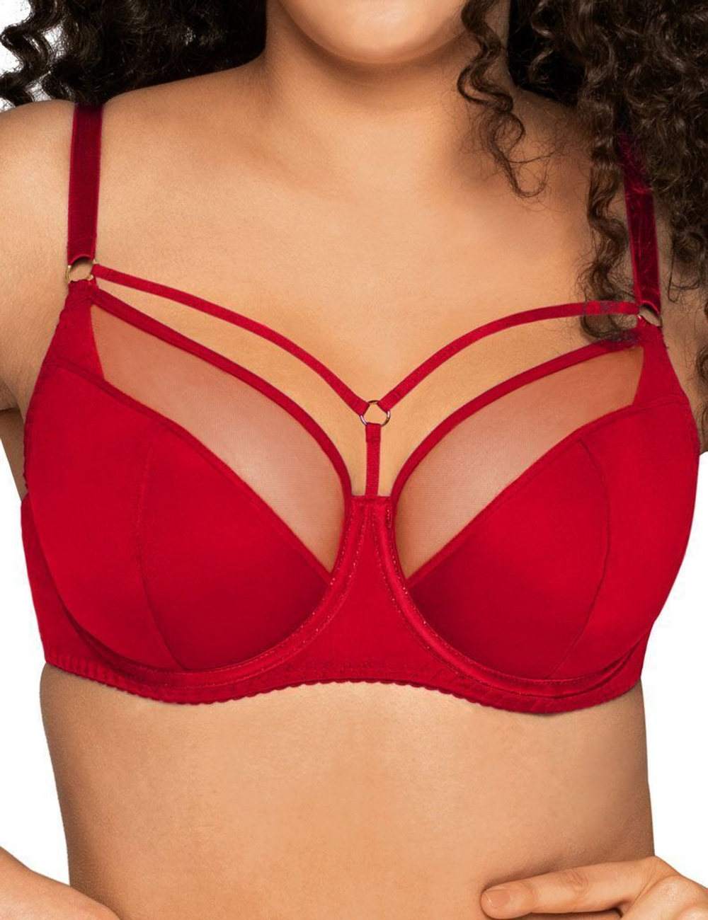 Бюстгальтер на косточках с вставками из сетки (Размер: 65G) (Цвет: красный)