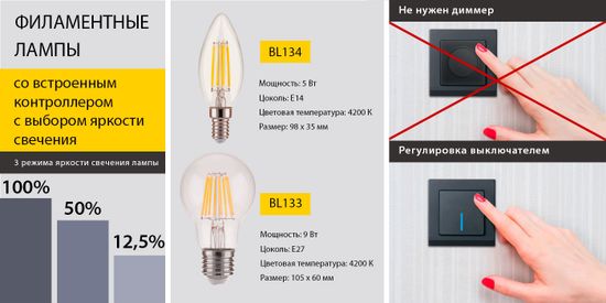 Новинки! Филаментные лампы с выбором яркости свечения BL133 и BL134. От компании Elektrostandard!