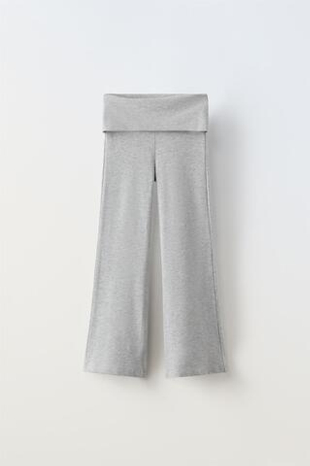 ZARA ЛЕГИНСЫ FLARED С ОТВОРОТОМ НА ПОЯСЕ, СЕРЫЙ С МЕЛАНЖЕВЫМ ЭФФЕКТОМ