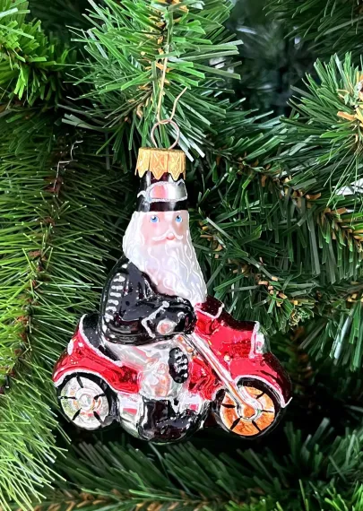 Елочное украшение Дед Мороз-байкер, стекло, 1 шт., Витус (А317)