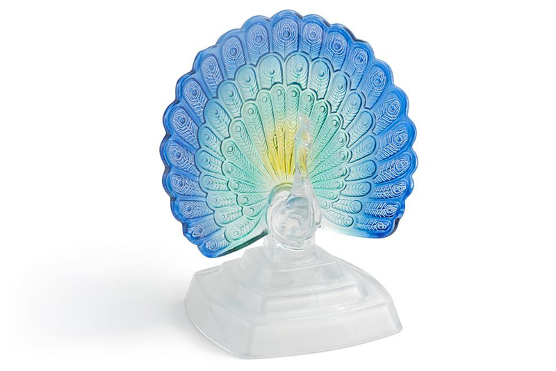 Трехцветная хрустальная статуэтка павлина